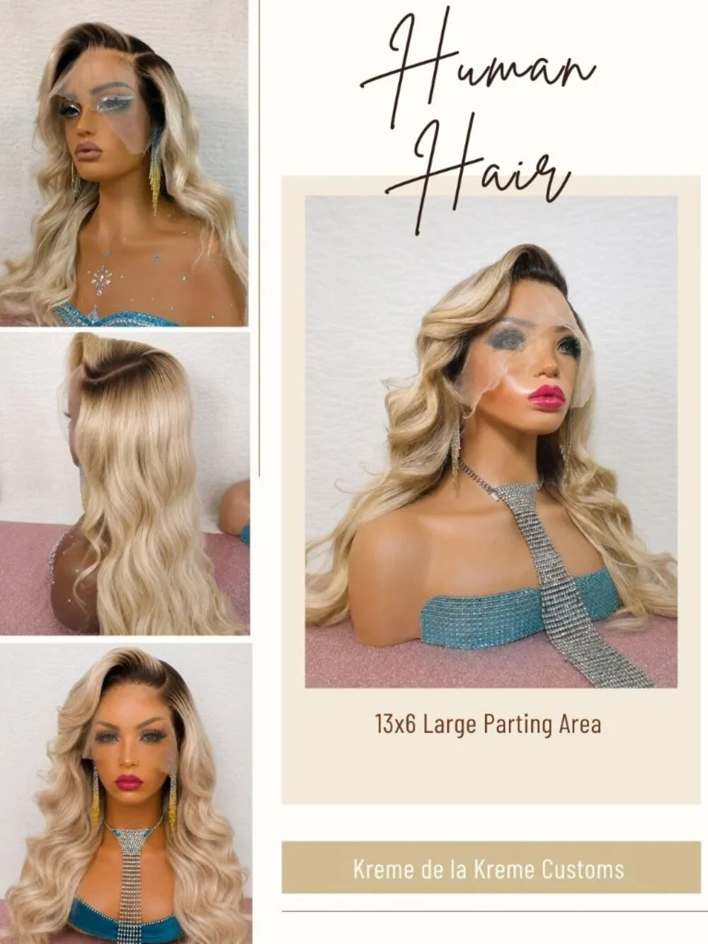 Custom Blonde Balayage Human Hair Lace Front Wig 13x6 HD Lace 22-24 Inch